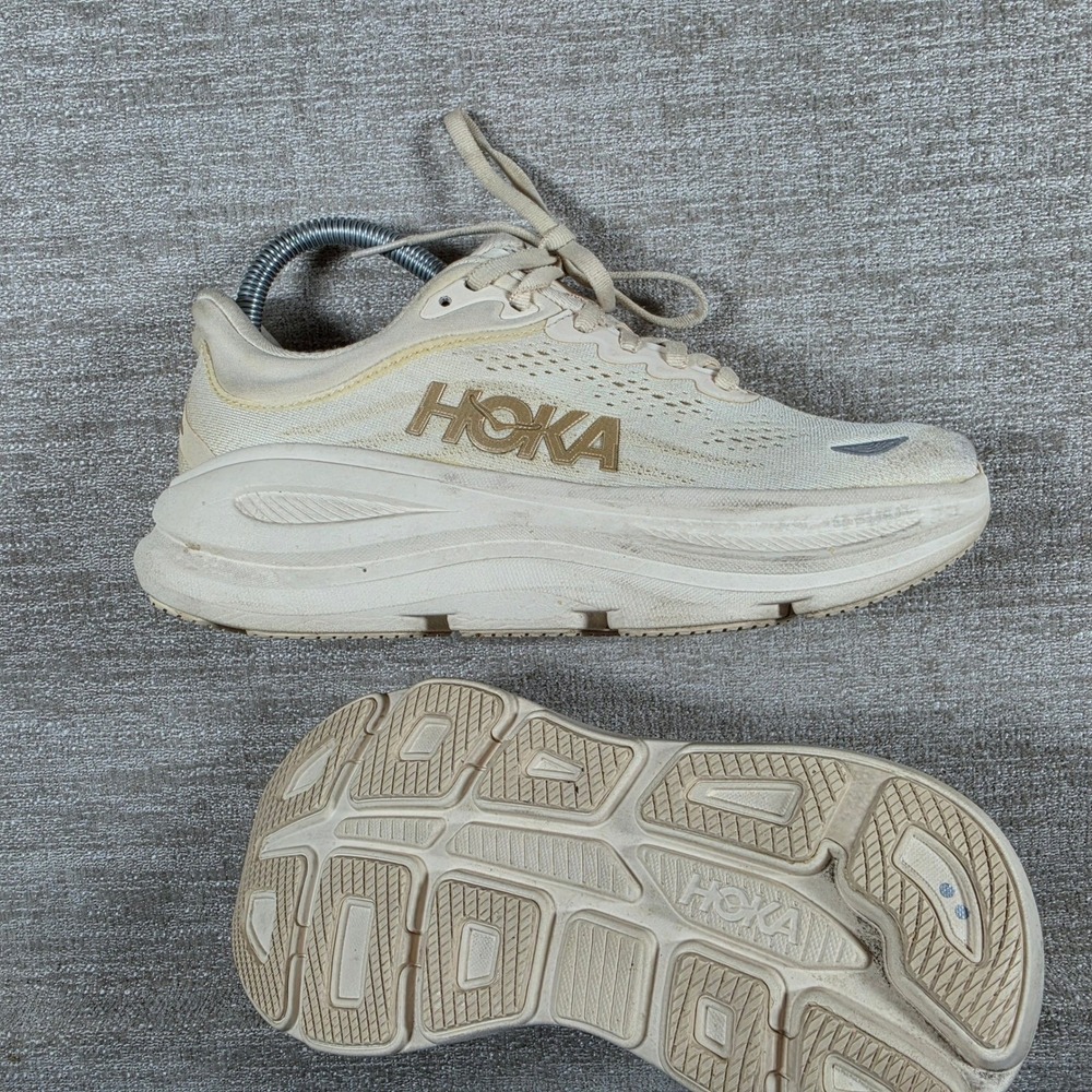 Hoka Bondi 8 Wide Womens 6.5D Beige Running Shoes 1127896 Cushion Sneakers